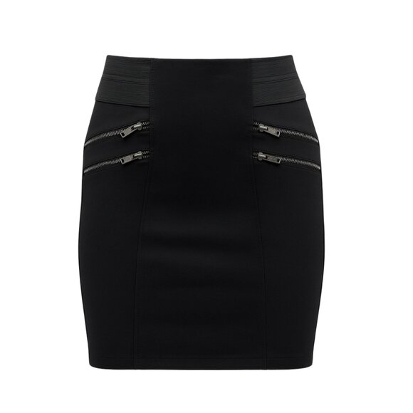 Guess Black Mini Skirt Womens Small Zipper Accents Bandage Bodycon Y2K Clubwear - Picture 1 of 11